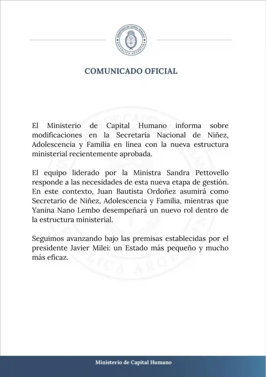Nueva renuncia en Capital Humano: deja su cargo la secretaria de Niñez y Familia
