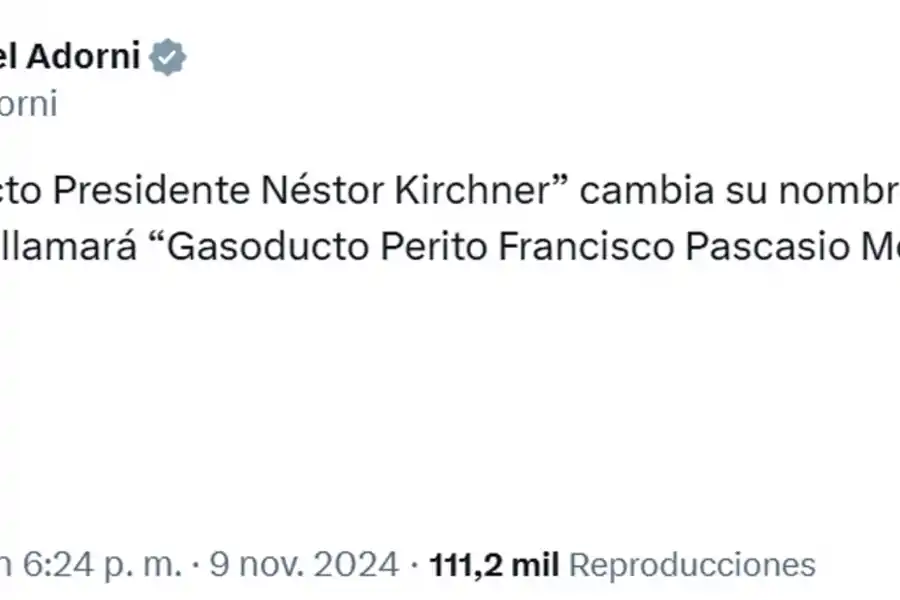 El Gobierno anunció que le cambiará el nombre al Gasoducto Néstor Kirchner: cómo se llamará