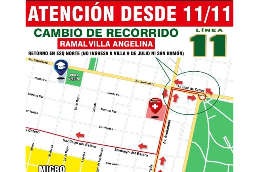 El cambio en el ramal Villa Angelina. (Foto: Facebook Linea 11)