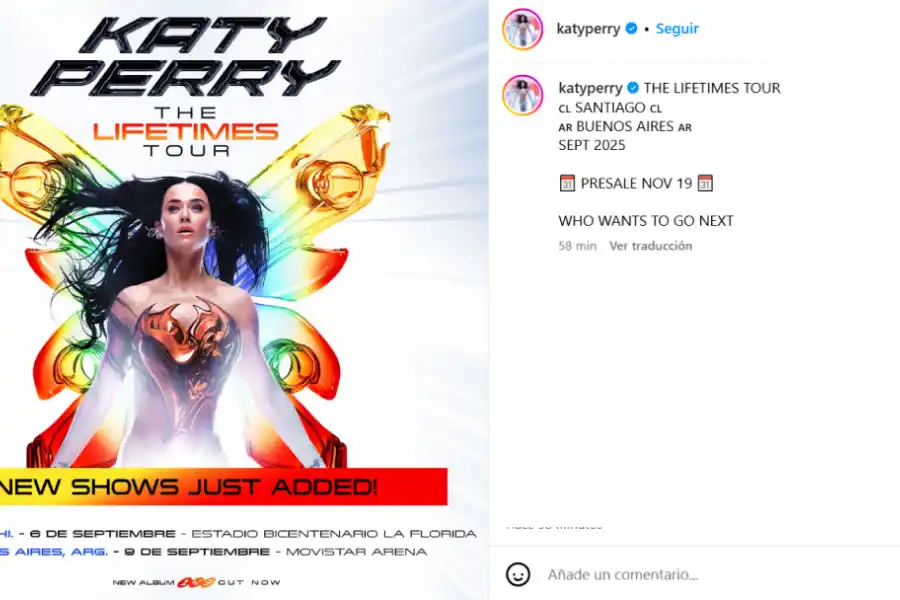 La publicación de Katy Perry en su cuenta de Instagram