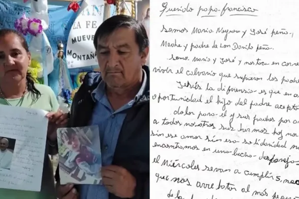 Los papás de Loan le escribieron una carta al papa Francisco para que los reciba en el Vaticano