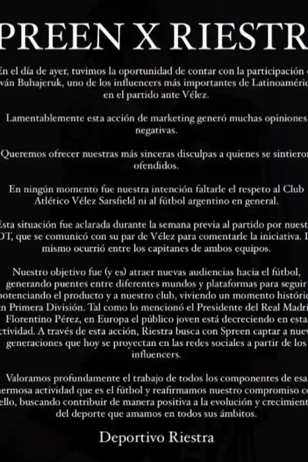 Investigan si el debut de Spreen en Riestra está relacionado a las apuestas ilegales