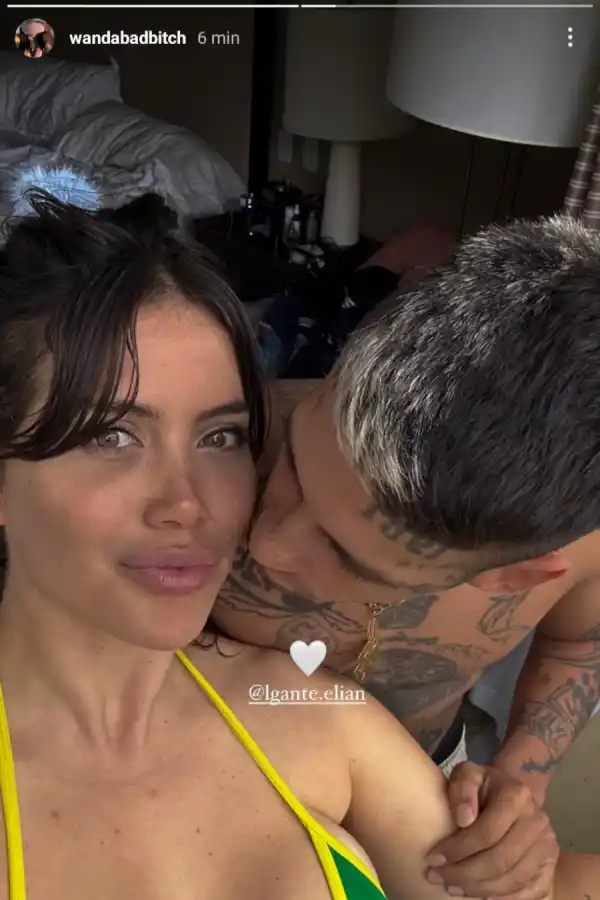 L-Gante y Wanda Nara improvisaron su propia habitación en un aeropuerto de Río de Janeiro