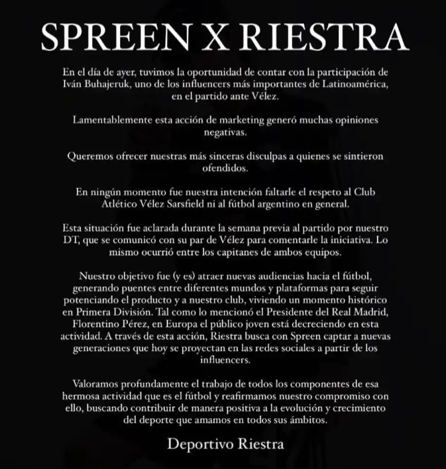 Investigan si el debut de Spreen en Riestra está relacionado a las apuestas ilegales