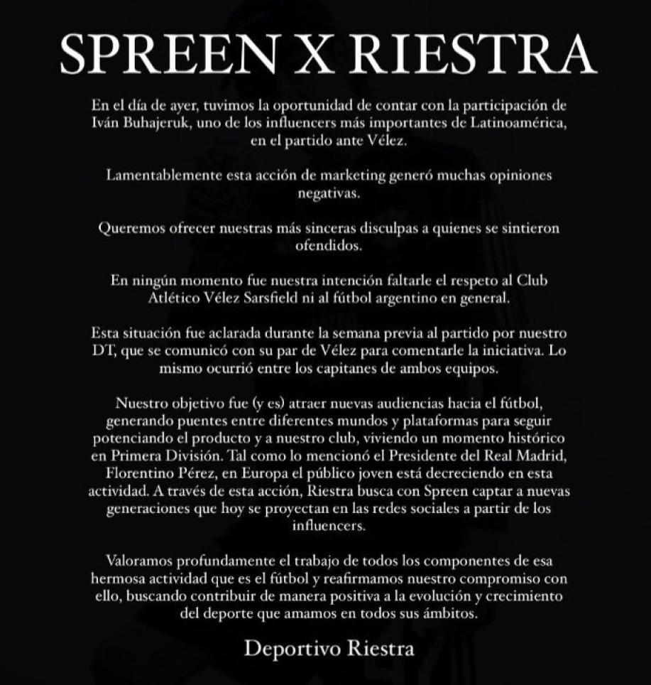 Investigan si el debut de Spreen en Riestra está relacionado a las apuestas ilegales