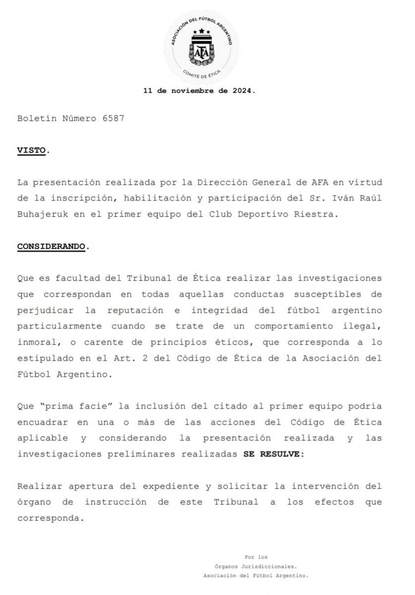 Por el debut de Spreen contra Vélez, Riestra será investigado por el Tribunal de Ética de la AFA