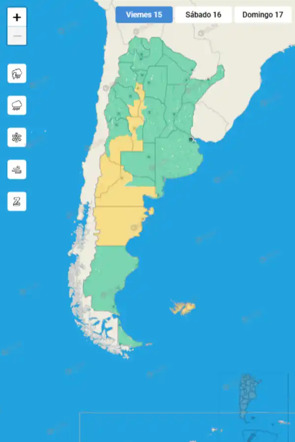 Mapa de alertas del Servicio Meteorológico Nacional