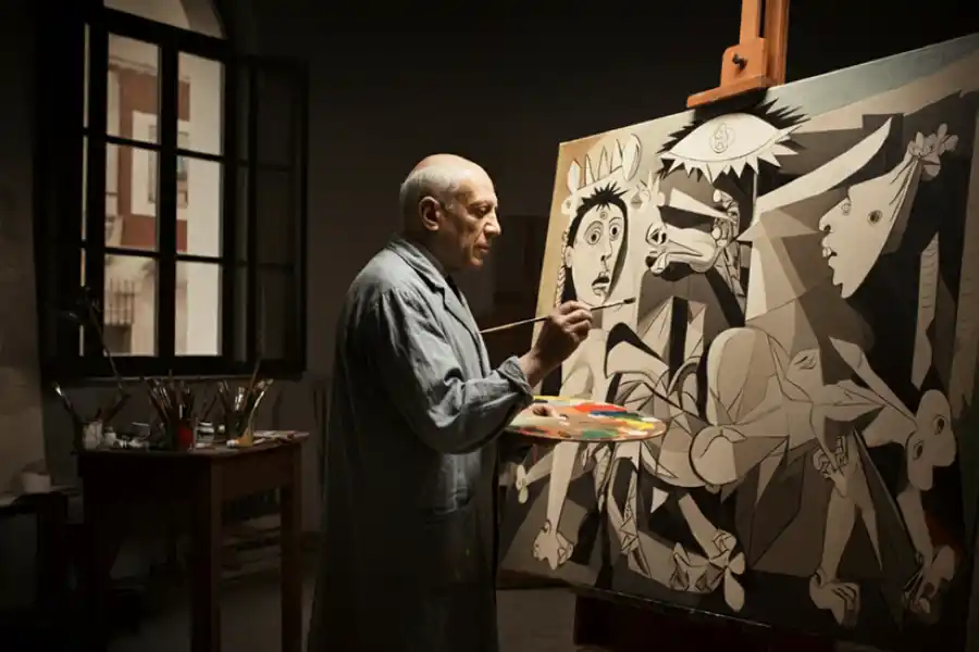 Recreación de Picasso y su Guernica re-creado por Federico Lix Klett con ImageFX.