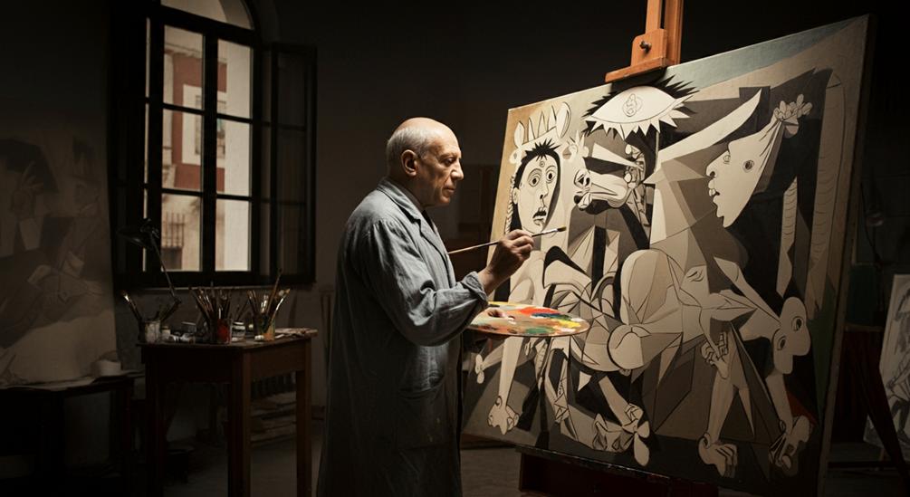 Recreación de Picasso y su Guernica re-creado por Federico Lix Klett con ImageFX.