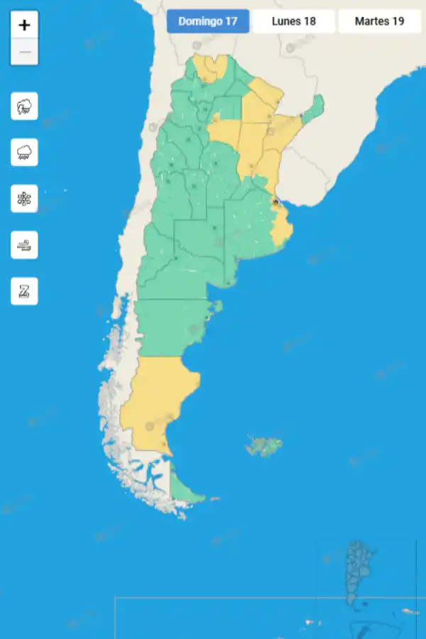 Mapa de alertas del Servicio Meteorológico Nacional