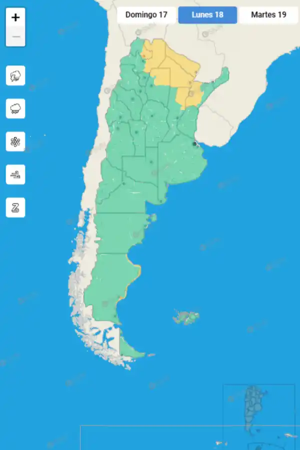 Mapa de alertas del Servicio Meteorológico Nacional