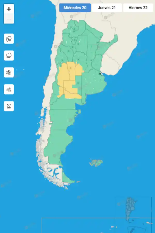 Mapa de alertas del Servicio Meteorológico Nacional