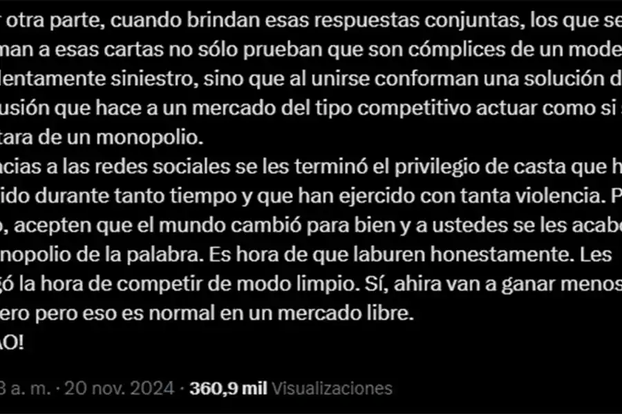 Milei atacó de nuevo a la prensa y llamó a los periodistas delincuentes del micrófono