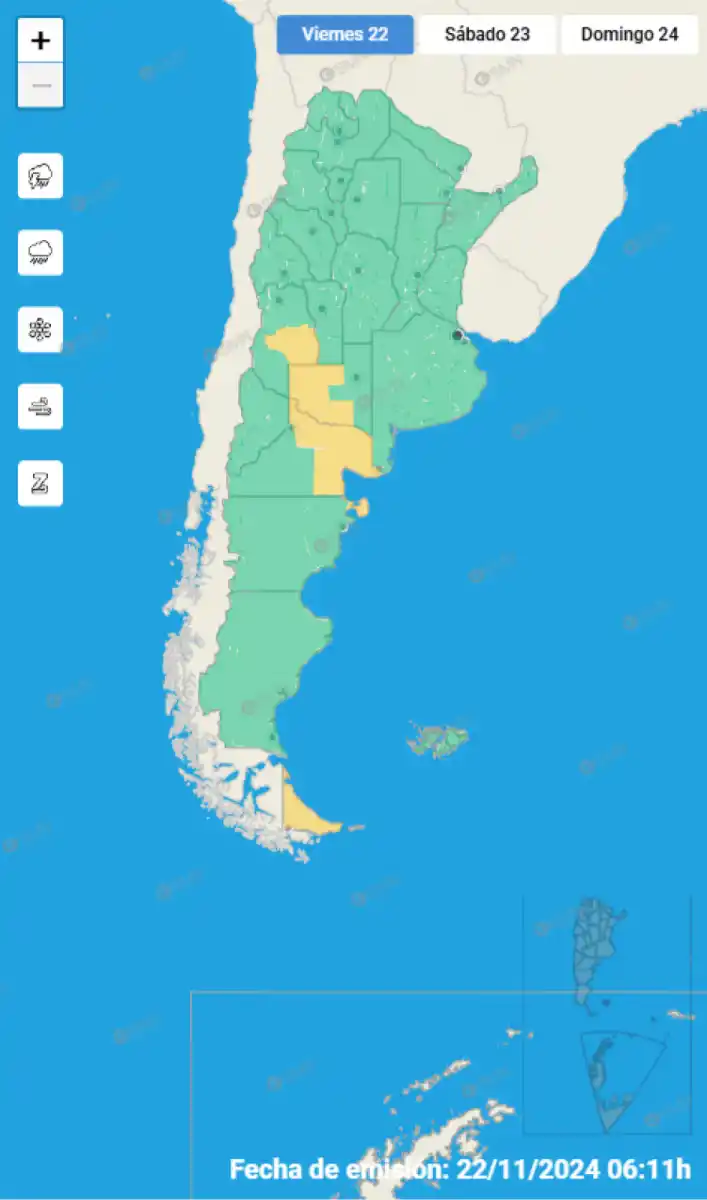 Mapa de alertas del Servicio Meteorológico Nacional