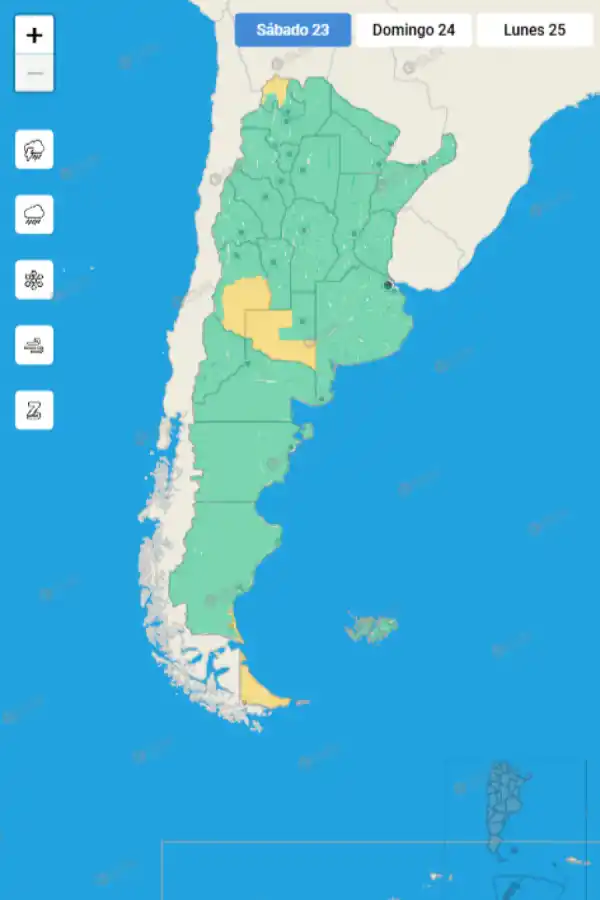 Mapa de alertas del Servicio Meteorológico Nacional