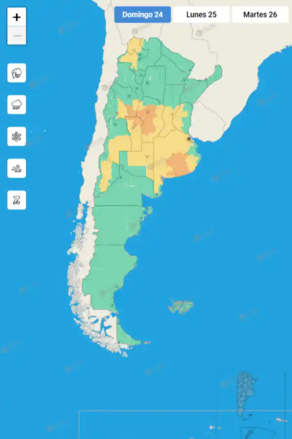 Mapa de alertas del Servicio Meteorológico Nacional