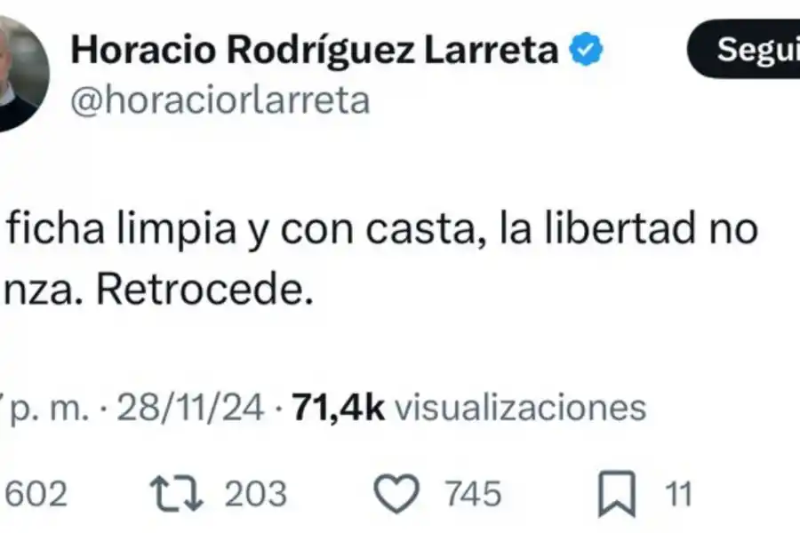 Rodríguez Larreta: Sin ficha limpia y con casta, la libertad no avanza