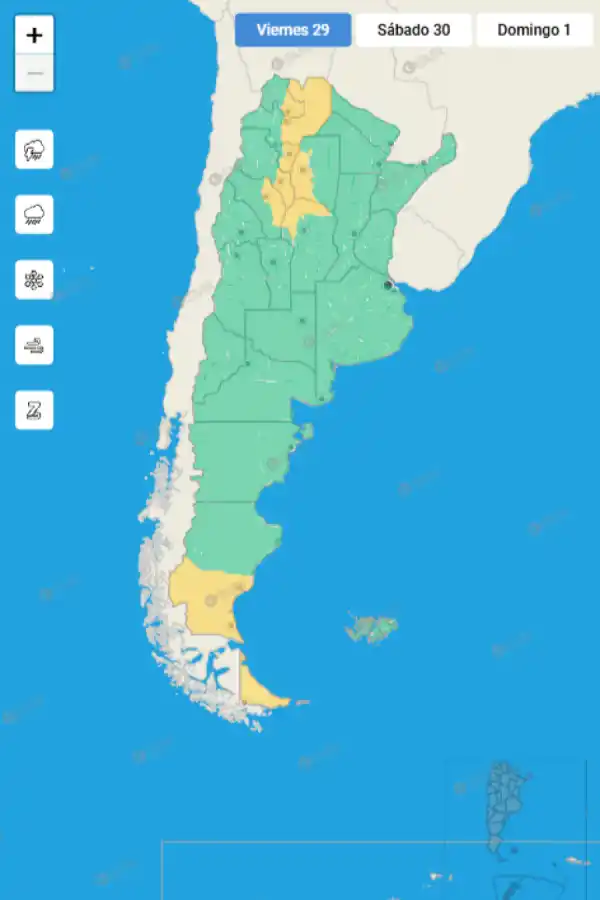 Mapa de alertas del Servicio Meteorológico Nacional