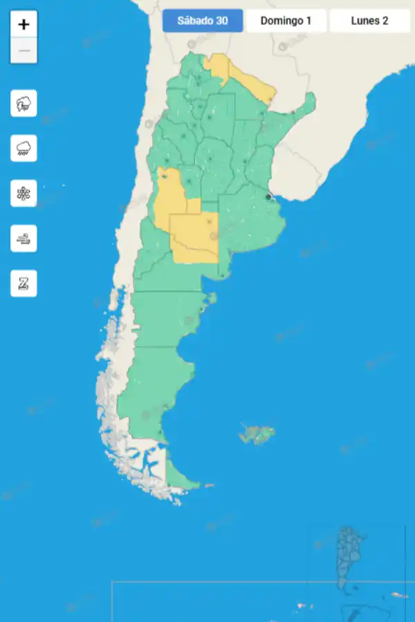 Mapa de alertas del Servicio Meteorológico Nacional