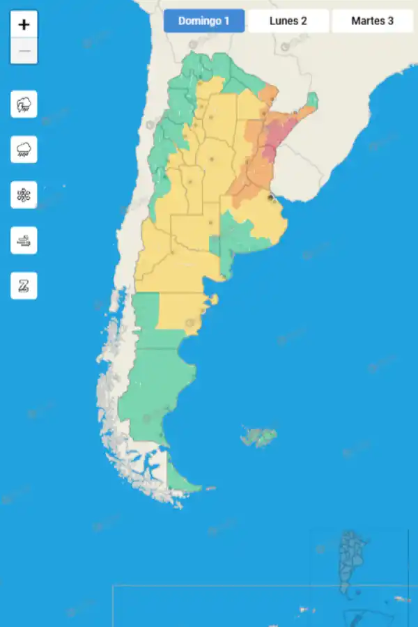 Mapa de alertas del Servicio Meteorológico Nacional