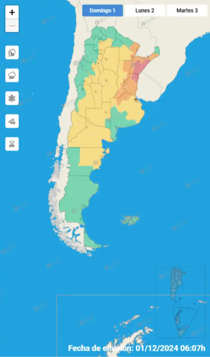 Mapa de alertas del Servicio Meteorológico Nacional