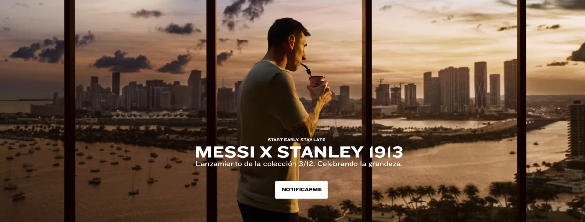 PRESENTACIÓN DE LA SERIE. Messi toma mate al atardecer desde un rascacielos de Miami. / STANLEY