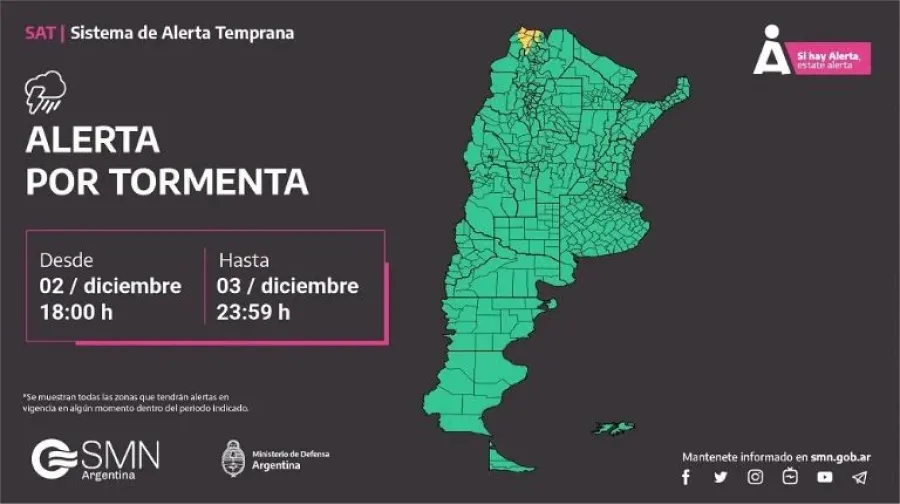 Alerta amarilla por tormentas, caída de granizo y fuertes vientos: en qué provincias rige la advertencia