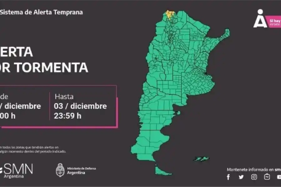 Alerta amarilla por tormentas, caída de granizo y fuertes vientos: en qué provincias rige la advertencia