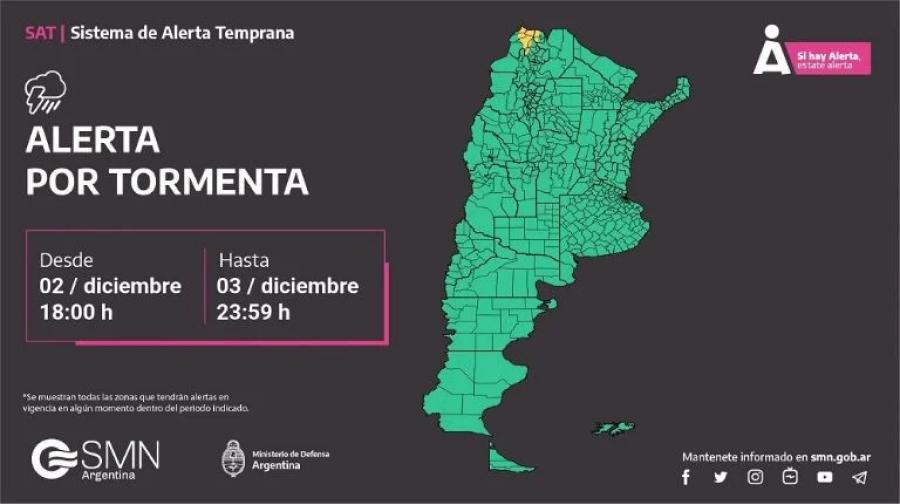 Alerta amarilla por tormentas, caída de granizo y fuertes vientos: en qué provincias rige la advertencia