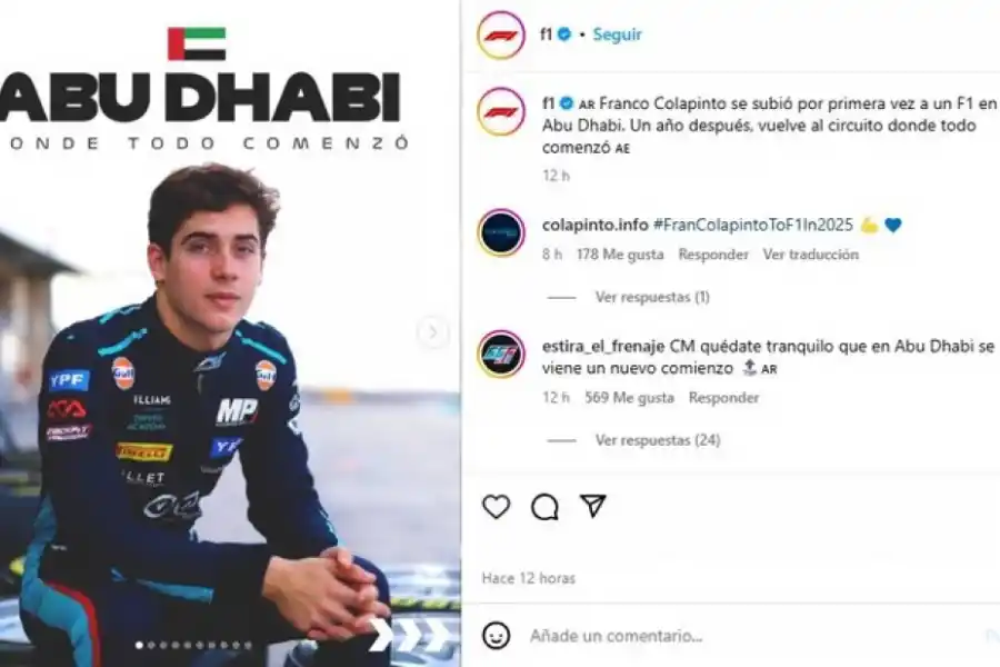 El emotivo posteo que la Fórmula 1 le dedicó a Colapinto: “El lugar donde todo comenzó”