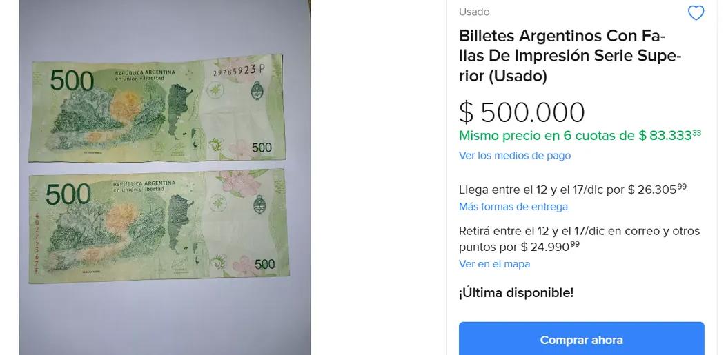 El billete se ofrece en Mercado Libre.