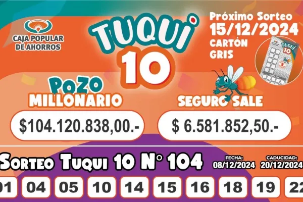 Tuqui 10: cómo salió el sorteo del domingo 8 de diciembre