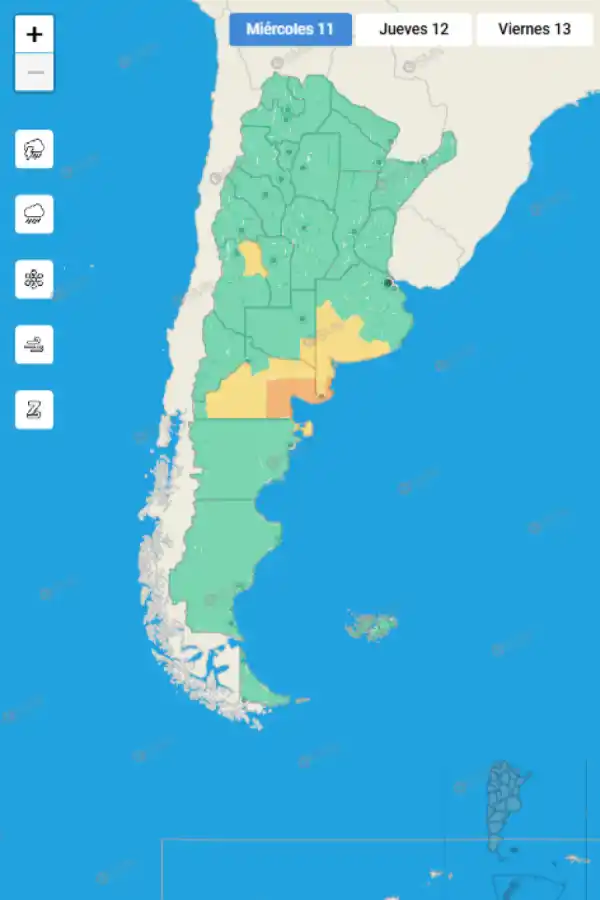 Mapa de alertas del Servicio Meteorológico Nacional