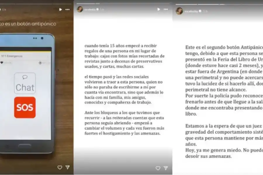 Celeste Cid mostró el botón antipánico que utiliza.