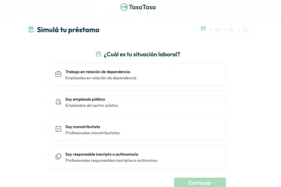 SIMULADOR. Los datos que solicita Tasa Tasa para iniciar la búsqueda de créditos. / CAPTURA DE PANTALLA