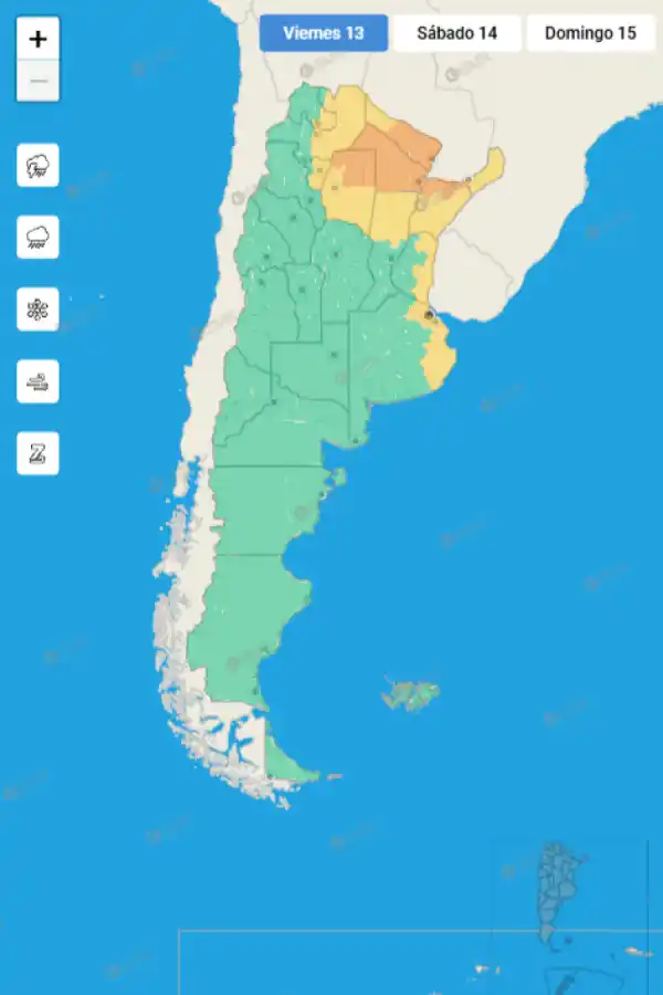Mapa de alertas del Servicio Meteorológico Nacional