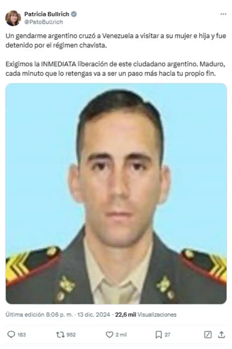 Foto tomada de X/@PatoBullrich.