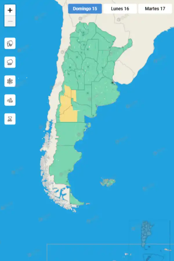 Mapa de alertas del Servicio Meteorológico Nacional