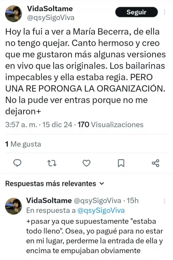 Las quejas de los fanáticos de “La Nena de Argentina” por la organización del show