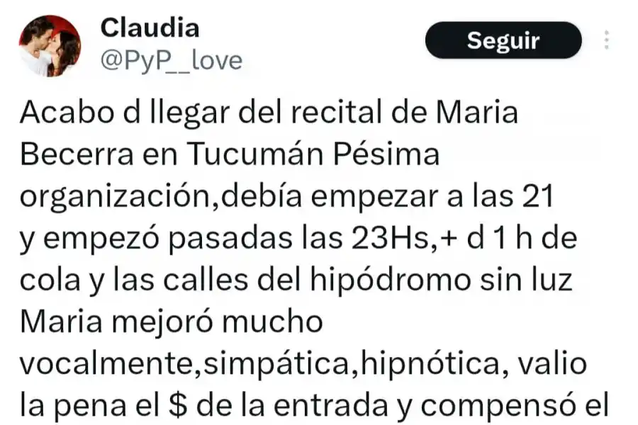 Las quejas de los fanáticos de “La Nena de Argentina” por la organización del show