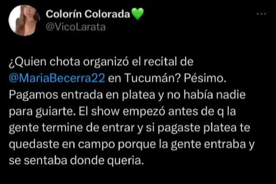 Las quejas de los fanáticos de “La Nena de Argentina” por la organización del show