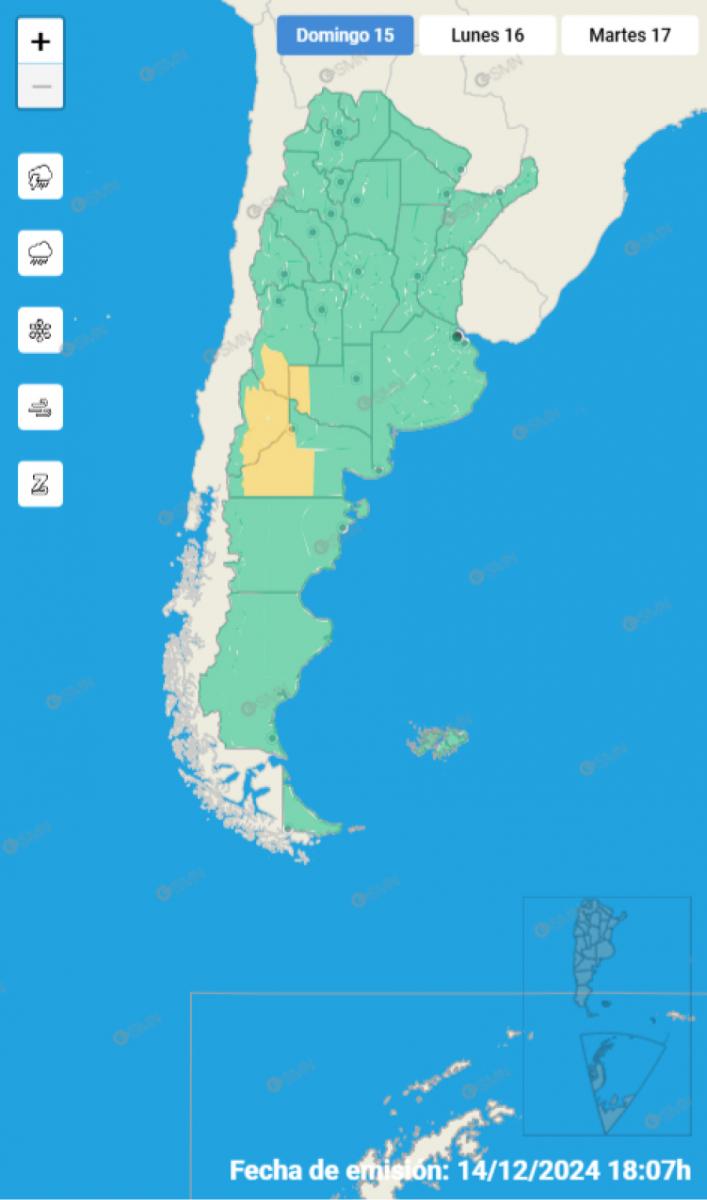 Mapa de alertas del Servicio Meteorológico Nacional