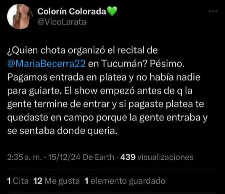 Las quejas de los fanáticos de “La Nena de Argentina” por la organización del show