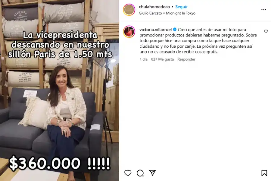 El enojo de Villarruel con Chula Home Deco.