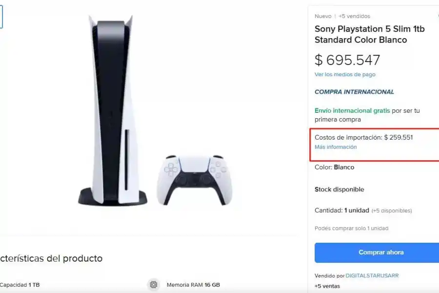 Mercado Libre: cuánto cuesta una PlayStation 5 con la nueva modalidad de compras internacionales