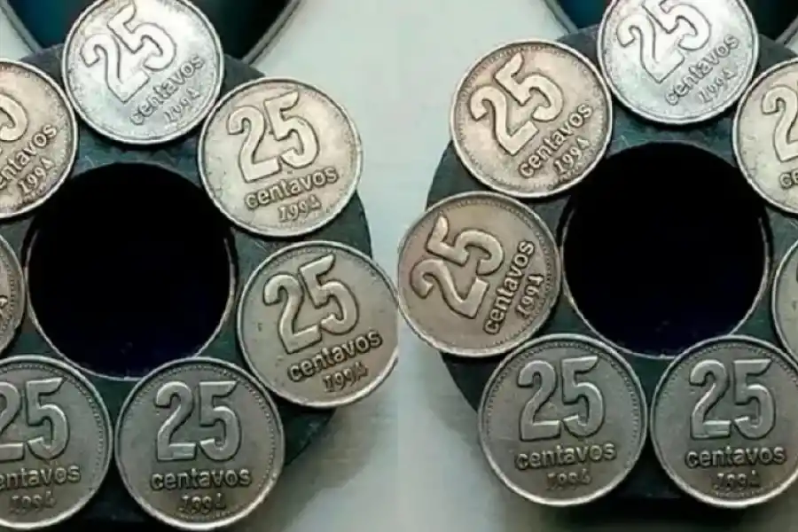 Monedas de 25 centavos de Argentina.