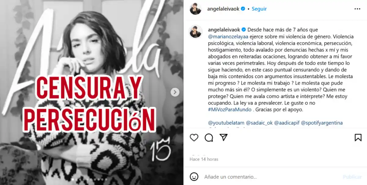 La publicación de Ángela Leiva en su cuenta de Instagram.
