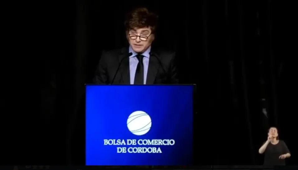 JAVIER MILEI. El Presidente habló en la Bolsa de Comercio de Córdoba.