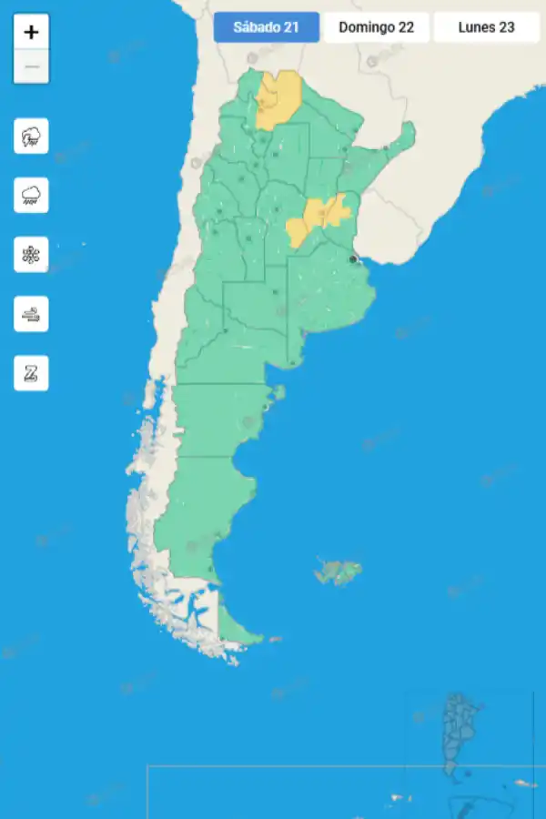 Mapa de alertas del Servicio Meteorológico Nacional