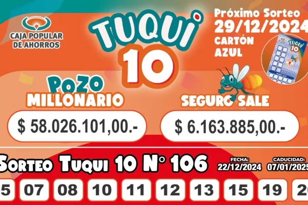 Tuqui 10: cómo salió el sorteo del domingo 22 de diciembre